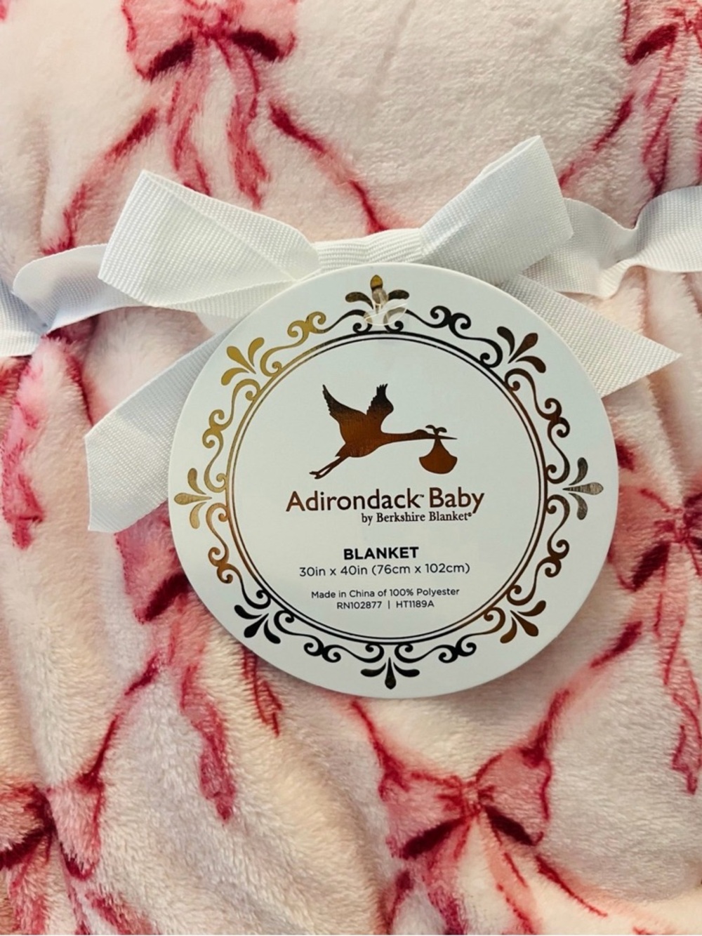 Adirondack Baby by Berkshire Blanket Pink with Dark Pink Bows - Picture 2 of 11